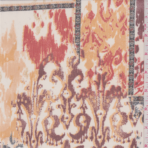 Ivory/Orange Multi Baroque Patchwork Print Stretch Mesh