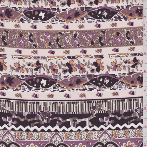 Soft Pink/Plum Medallion Stripe Crepe De Chine