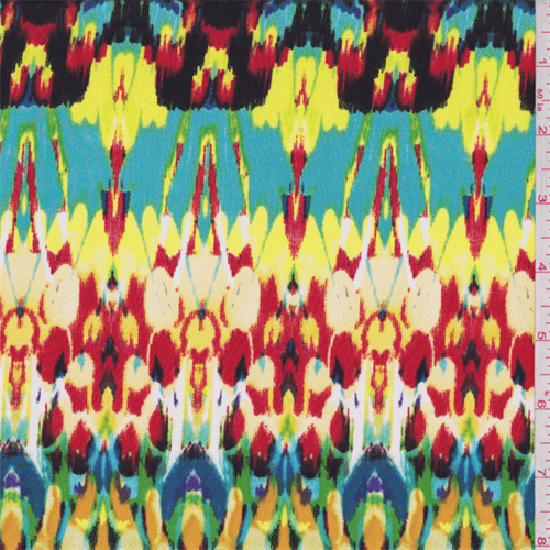 Red/Turquoise/Yellow Mottled Print Crepe De Chine