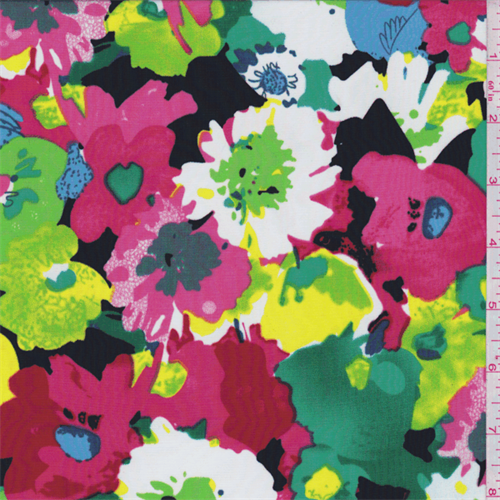 Black/Green/Pink Modern Floral Crepe De Chine