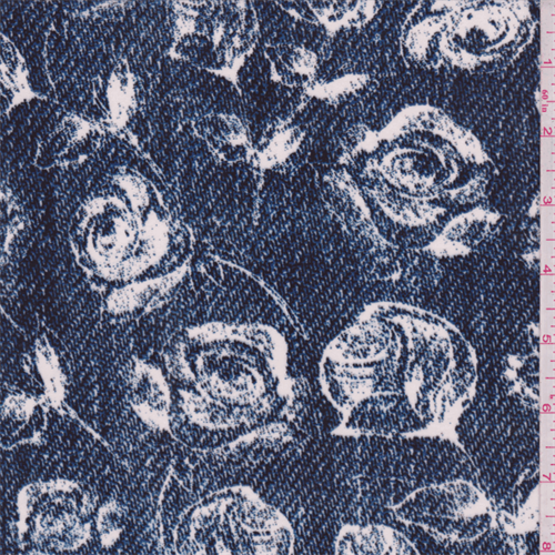 Ity Knit Denim Blue Sweater Rose Print