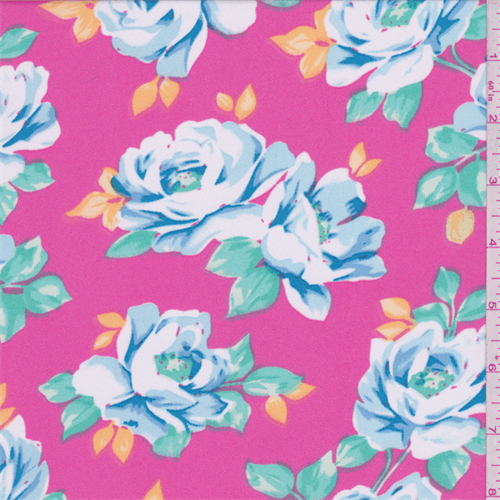 Deep Pink/White Floral Print Dobby Crepe