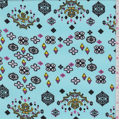 Turquoise Indian Print Dobby Crepe