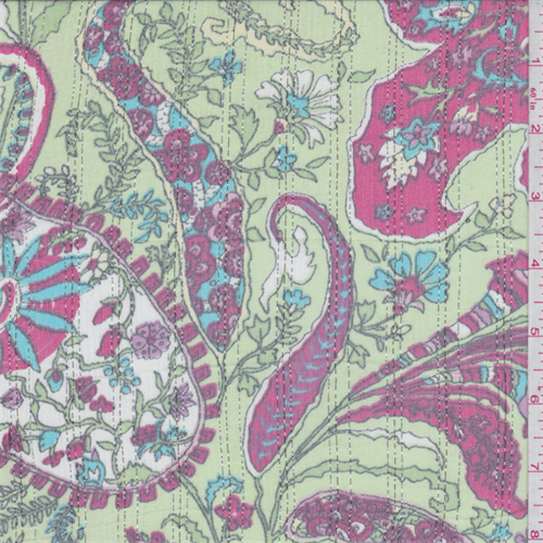 Pale Green Floral Paisley Silk Crinkled Chiffon