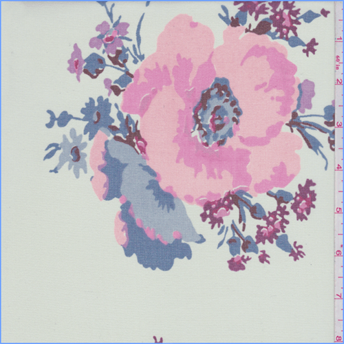 Mint/Pink Large Floral Print Silk Chiffon
