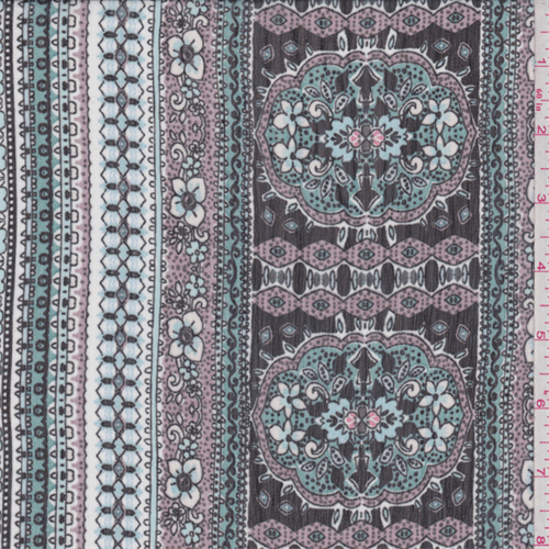 Black/Jade/Pink Floral Stripe Polyester Chiffon