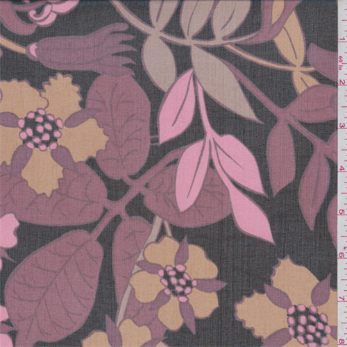 Black/Mauve Floral Berry Silk Chiffon