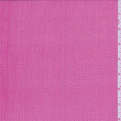 Hot Pink Metallic Stripe Crinkled Silk Chiffon
