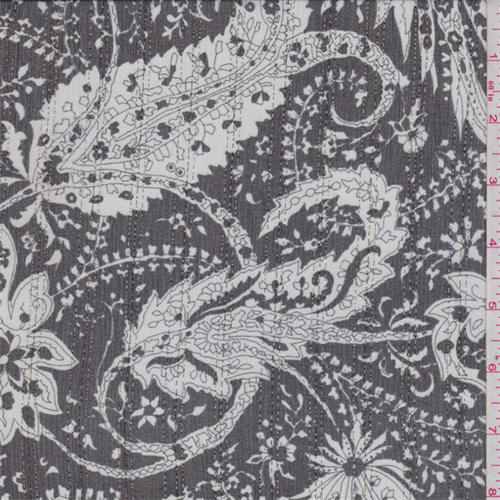 Black/White Floral Paisley Crinkled Silk Chiffon