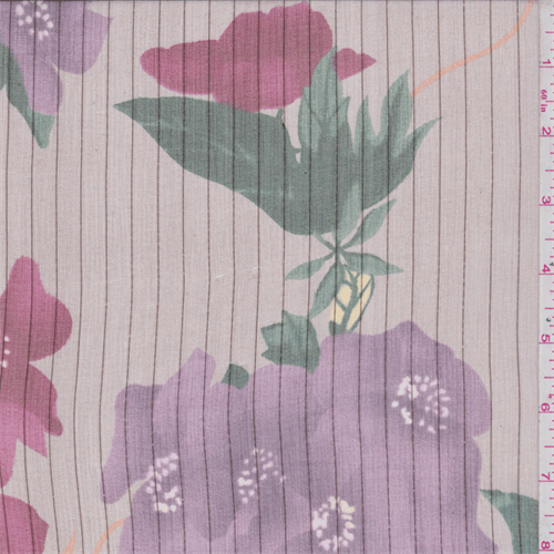 Ecru/Plum/Red Floral Crinkled Silk Chiffon