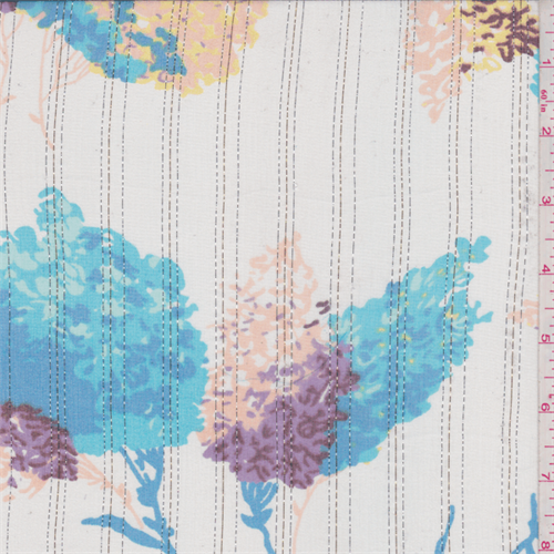 White/Aqua Floral Metallic Stripe Crinkled Silk Chiffon