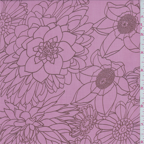 Mauve/Brown Floral Sketch Silk Chiffon