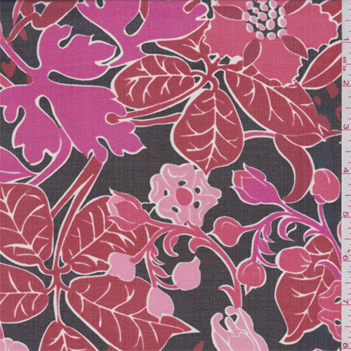 Black/Ruby/Pink Baroque Floral Silk Chiffon