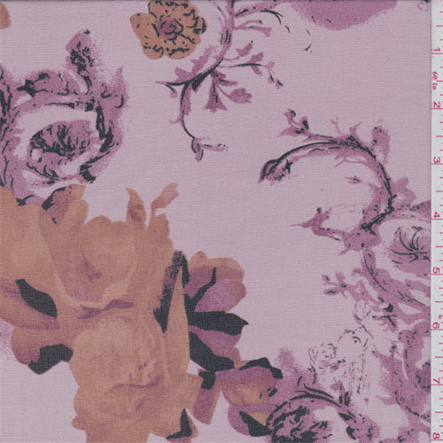 Creamy Pink Baroque Floral Print Silk Chiffon