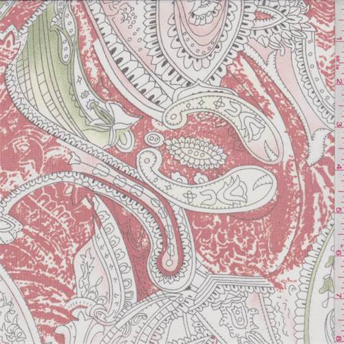 Brick Orange/White Paisley Silk Chiffon