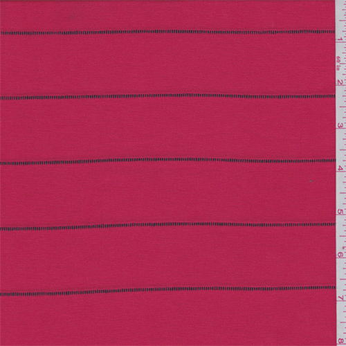 Red/Navy Embroidered Stripe Rayon Jersey Knit