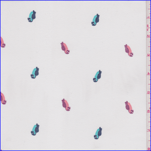 Off White Parrot Print Polyester Chiffon