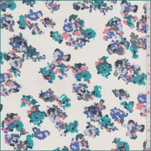 Ecru Multi Mottled Floral Polyester Chiffon