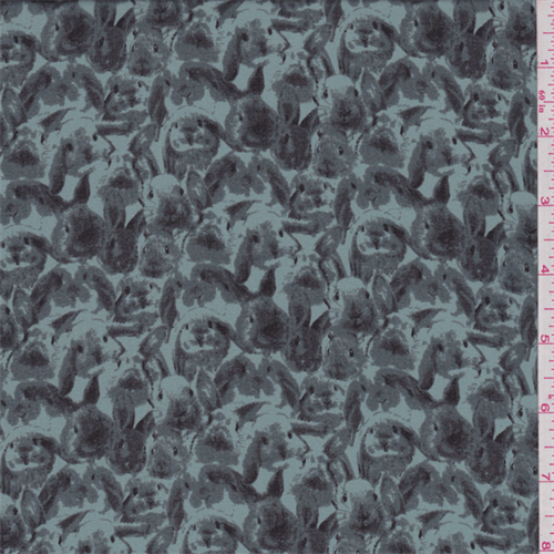 Dark Jade Blue/Charcoal Bunny Polyester Chiffon