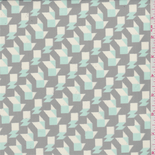 Black/Aqua Green Geometric Houndstooth Print Mesh