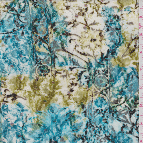 *3 3/4 YD PC--Aqua/Ivory Floral Stretch Lace