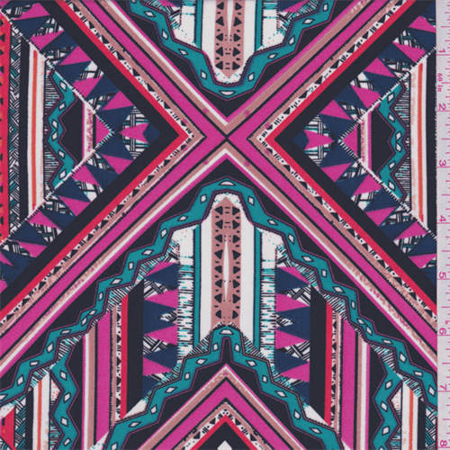 White/Pink/Teal Southwest Diamond Crepe de Chine