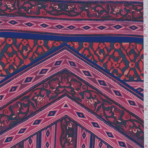 Berry Pink/Cobalt Diamond Medallion Crepe de Chine