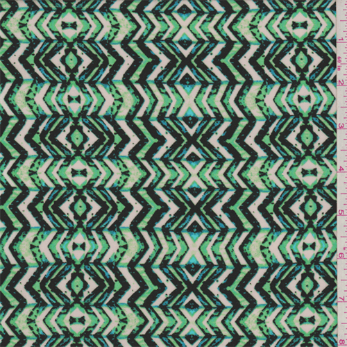 Bright Lime/Black/Turquoise Chevron Stripe Crepe de Chine