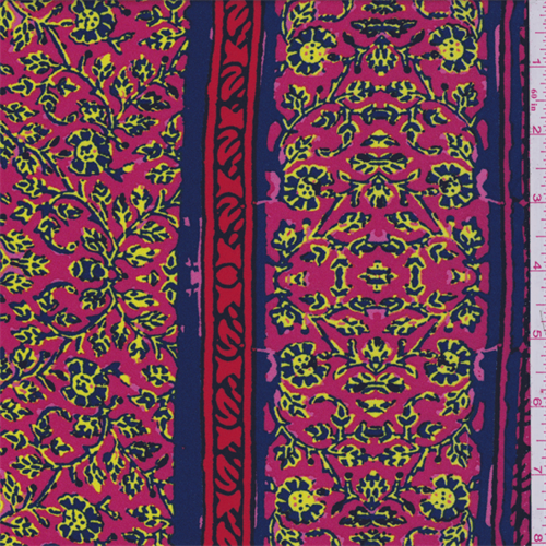 Pale Red/Yellow Floral Stripe Crepe de Chine