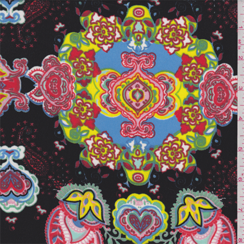 *2 5/8 YD PC--Black/Red/Green Paisley Polyester Crepe