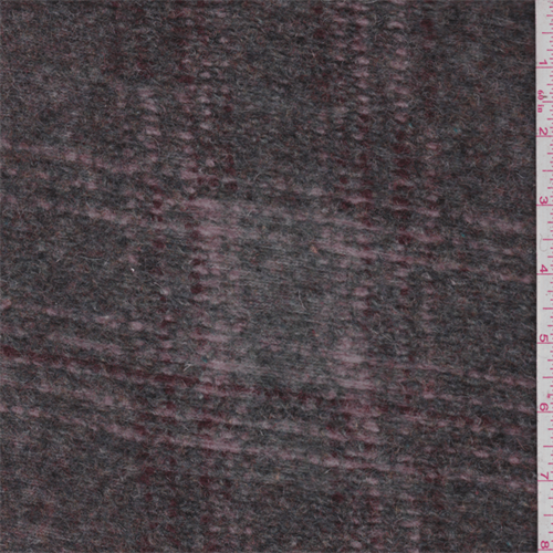 Grey/Pink/Burgundy Plaid Boiled Wool Knit