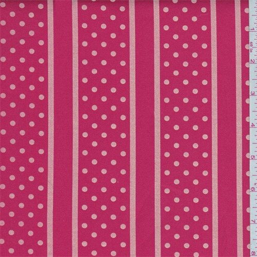 Bright Coral Dot/Stripe Stretch Twill