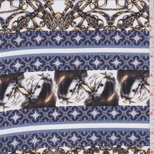 White/Blue Multi Deco Stripe Crepe de Chine