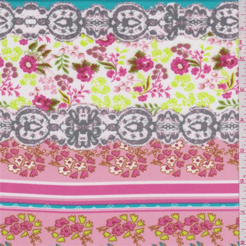 Pink Multi Floral Stripe Scuba Double Knit
