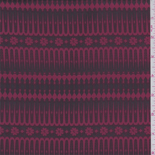 Wine Red Floral Stripe Crepe de Chine