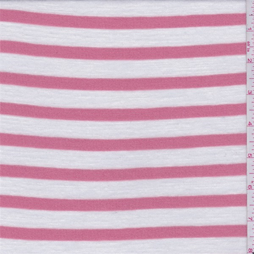 Coral Pink/White Stripe Sweater Knit
