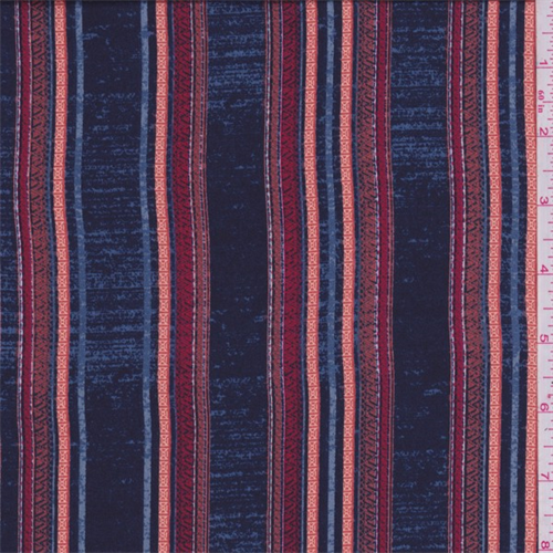 Navy/Orange Multi Stripe Crepe de Chine