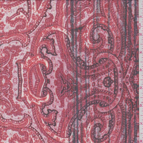 Fire Red Paisley Crinkled Chiffon