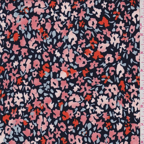 Navy/Coral Floral Field Jersey Knit