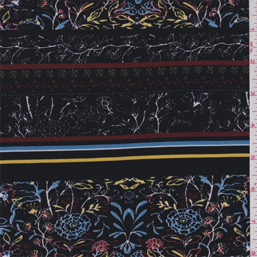 Black Multi Floral Stripe Jersey Knit