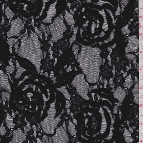 Black Embroidered Rose Stretch Mesh