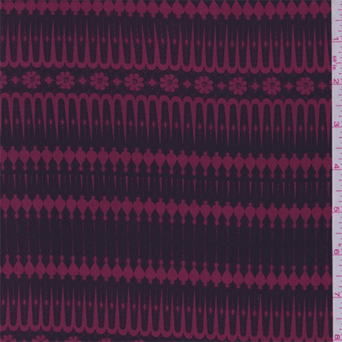 Wine Red Floral Ruffle Print Jersey Knit