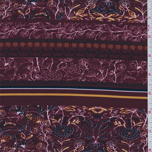 Berry Red Floral Stripe Jersey Knit