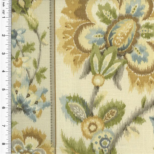 Designer Cotton Beige Floral Stripe Print Decorating Fabric