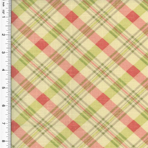 Designer Cotton Pink/Green Chit Chat Plaid Print Home Decorating Fabric