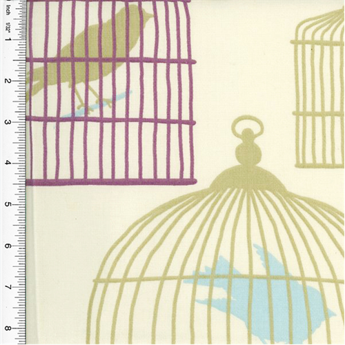 Designer Cotton Beige/Purple Flight of Fancy Print Home Decorating Fabric DFW51325