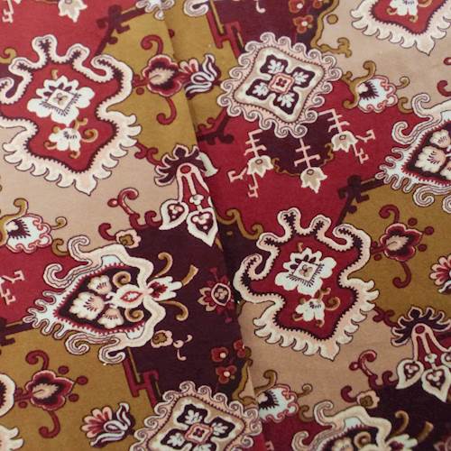 Designer Cotton Red/Beige Print Velveteen Decorating Fabric