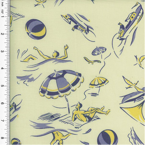 Designer Cotton Blue/Yellow Beach Print Decorating Fabric DFW51379