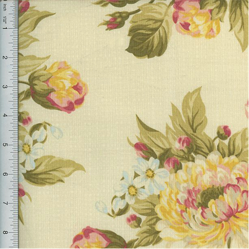 Designer Cotton Beige/Multi Floral Print Decorating Fabric DFW51394