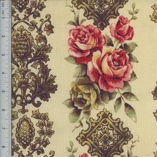 Designer Cotton Beige/Multi Rose Print Decorating Fabric